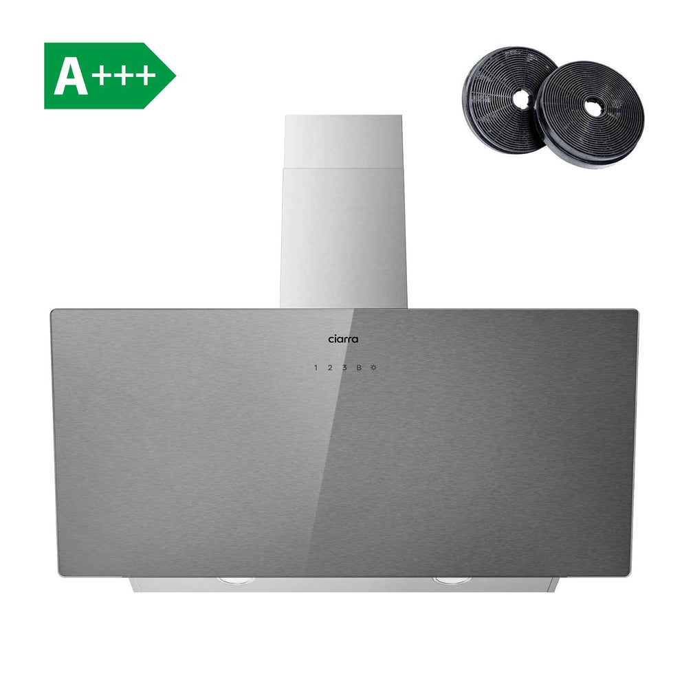 CIARRA Campana Decorativa 90 cm Campanas extractoras inclinadas De Vidrio Plateado Cepillado De 90cm Con Control Táctil CBCS9736H-S