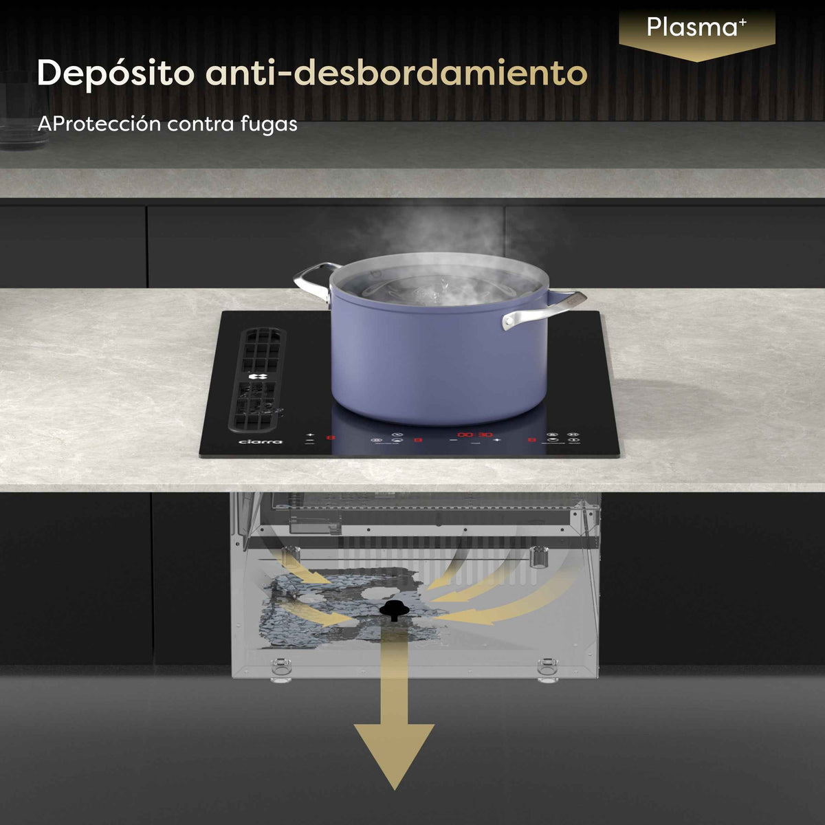 Ciarra ONE Placa de Inducción con Extractor Domino 390 mm con Sistema Plasma⁺ Incorporado CBBEH392B-OW