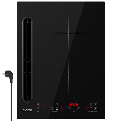CIARRA ONE Placa de Inducción con Extractor Integrado 39 cm 2 Zonas, Plug & Play con Enchufe, 505 m³/h, Filtro Lavable - CBBEH3952-2B