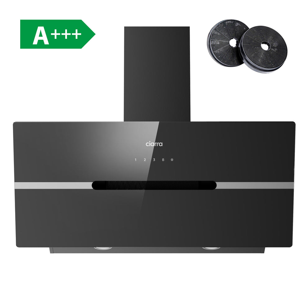 CIARRA Campana Extractora Inclinada 90cm Cristal Negro WiFi App Control Clase A+++ CBCB9736F-F
