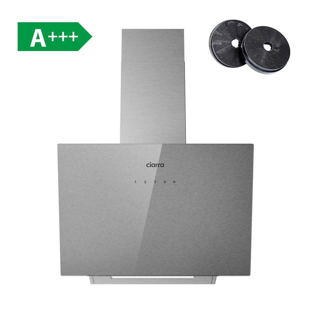 CIARRA Campana Extractora Decorativa inclinadas De Vidrio Plateado Cepillado De 60cm Con Control Táctil CBCS6736H-S
