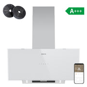 Ciarra Campana Decorativa 90 cm A+++ 635 m³/h con Doble Aspiración Cristal Blanco Inteligente WiFi CBCB9763A-OW