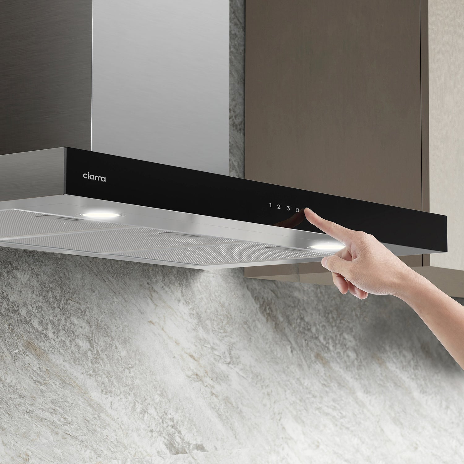 CIARRA Campana extractora de pared 90cm 650m³/h Clase energética A++ Control táctil CBCS9102-OW