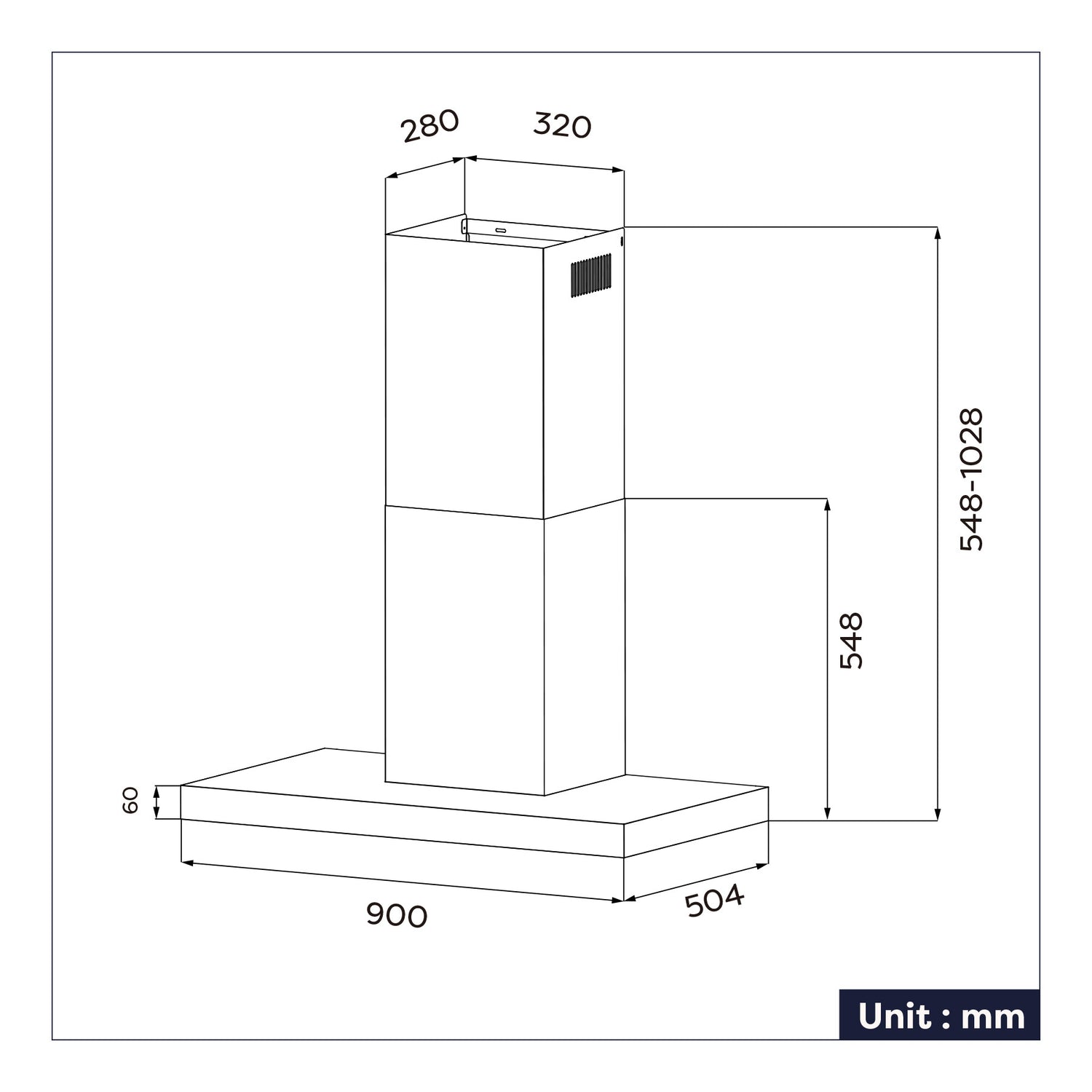CIARRA Campana extractora de pared 90cm 650m³/h Clase energética A++ Control táctil CBCS9102-OW