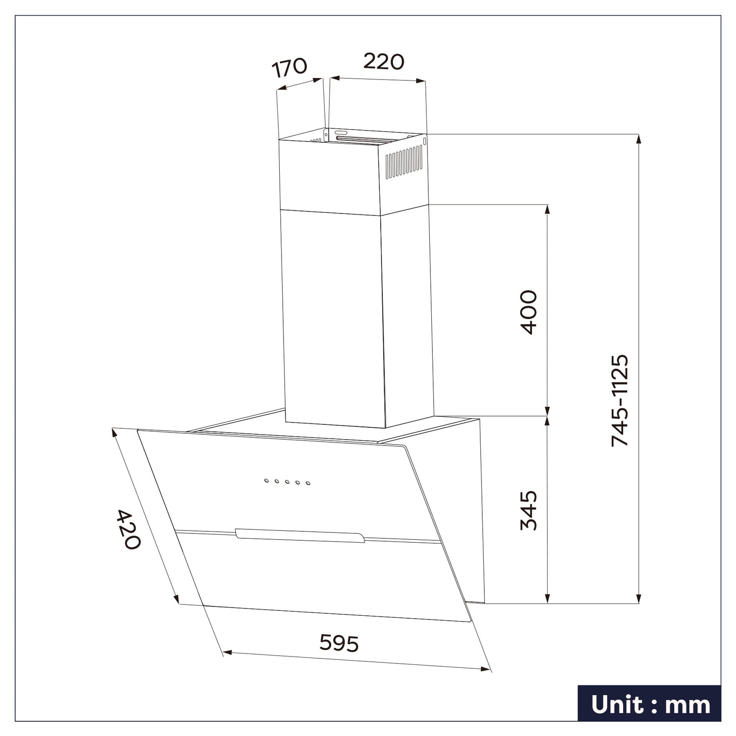 Ciarra Campana extractora vertical 60cm 650m³/h Clase energética A++ CBCB6736F-OW