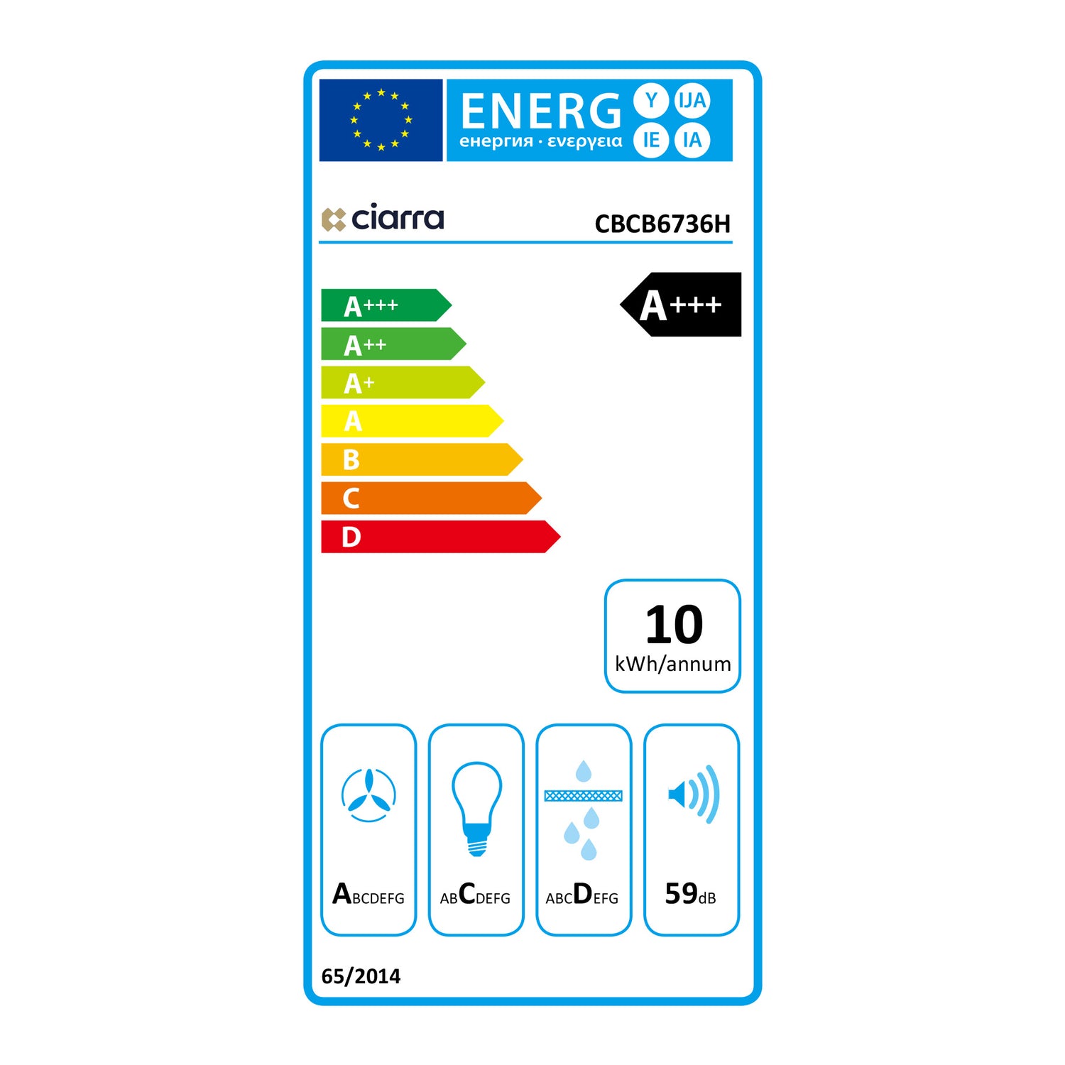 Ciarra Campana extractora vertical 60cm Control táctil 650m³/h CBCB6736H-OW