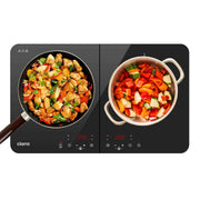 CIARRA Placa de Inducción Portátil Doble, 3500W, Control Táctil, 10 Niveles de Potencia, Cristal Cerámico de Fácil Limpieza, Diseño Ultra Delgado, Negro CBTIH2-OW