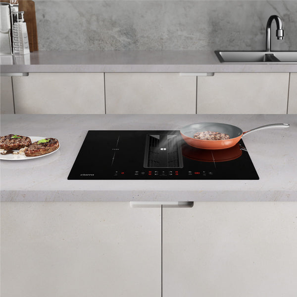 Ahorro de espacio y potencia: placa de inducción con extractor integrado
