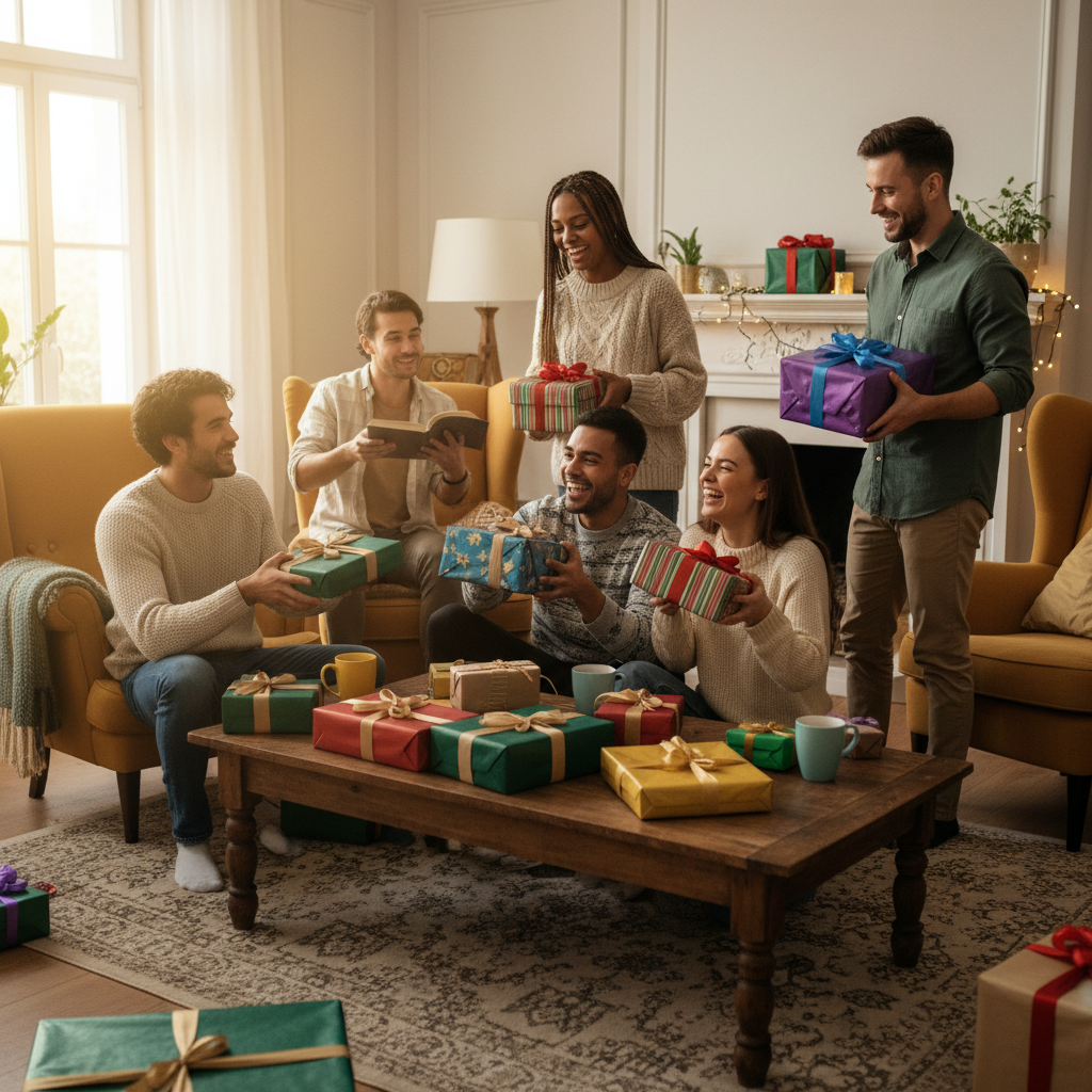 朋友互相送礼的场景，方形图1:1高清输出