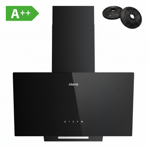 CIARRA Campana Extractora Inclinada 60 cm A++ – Campana de Recirculación en Vidrio Negro, 350m³/h, Control Táctil CBCB6750C-OW