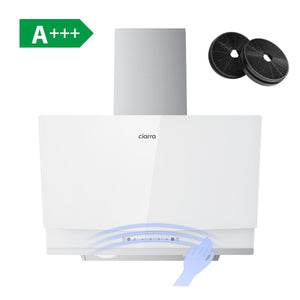 CIARRA CBCW6736A Campana Extractora Inclinada A+++ | 60cm Campana de Recirculación Potente con Cristal Blanco
