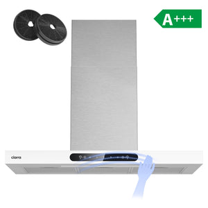CIARRA Campana extractora de 90 cm, A+++, cristal blanco y acero inoxidable, control por gestos CBCW9102-W