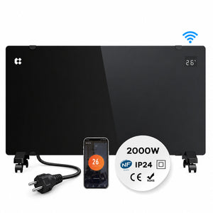 Ciarra Convector Eléctrico WiFi 2000W IP24 Radiador Electrico Negro con Ruedas y Timer CBHX20-B
