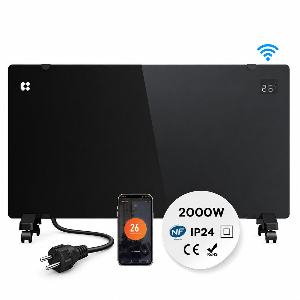 Ciarra Convector Eléctrico WiFi 2000W IP24 Radiador Electrico Negro con Ruedas y Timer CBHX20-B