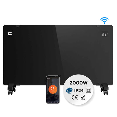 Ciarra Convector Eléctrico WiFi 2000W IP24 Radiador Electrico Negro con Ruedas y Timer CBHX20-B
