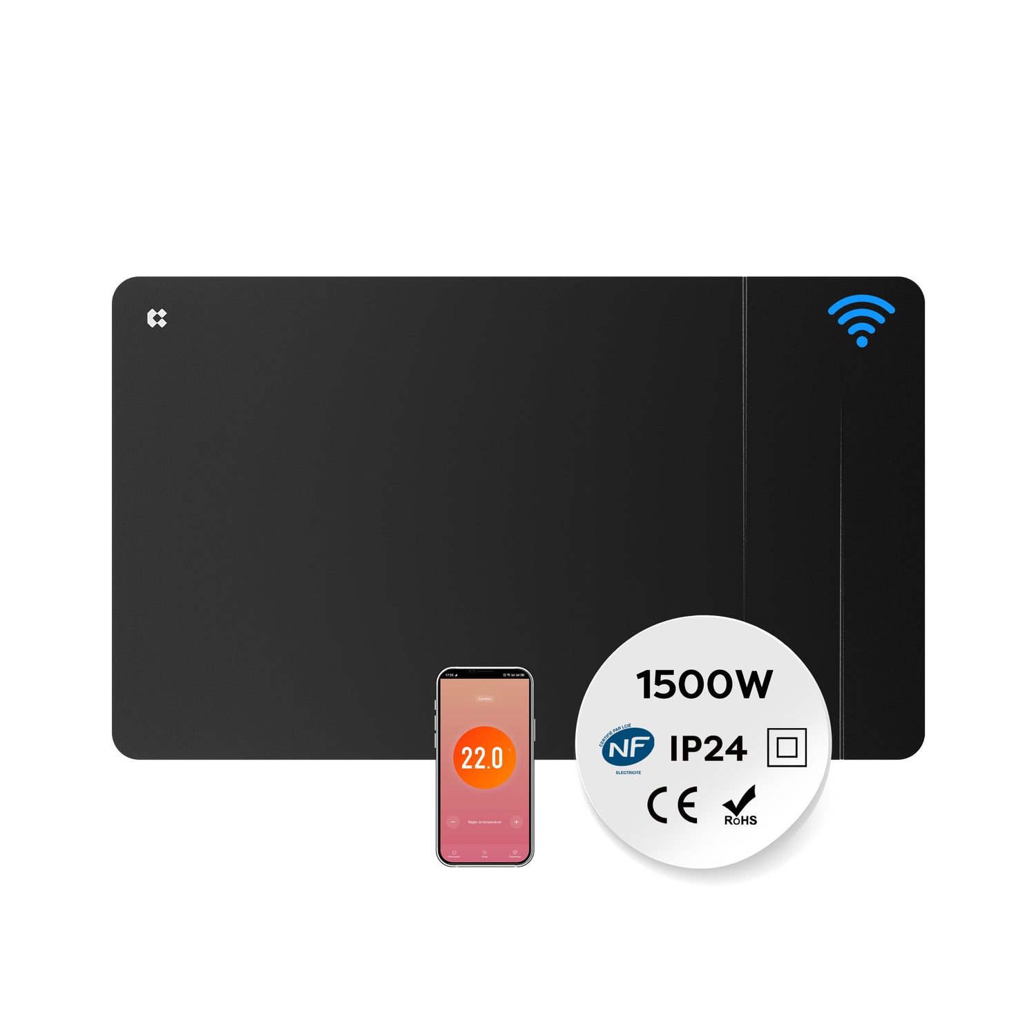 CIARRA emisor térmico cerámico 1500W negro WiFi vista frontal