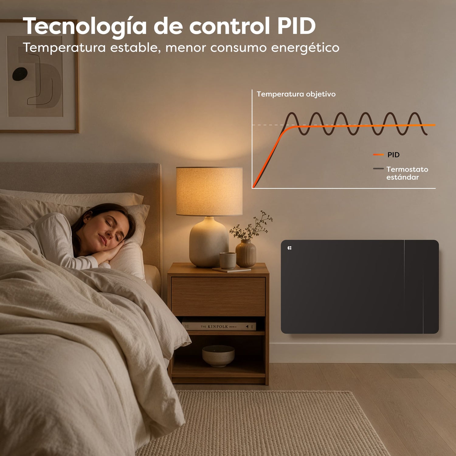 Emisor térmico negro de pared CIARRA con diseño fino de 9,4 cm
