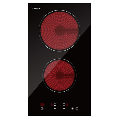 Ciarra Placa vitrocerámica empotrable de 29 cm con 2 zonas, control táctil, bloqueo para niños, placa eléctrica de 3000 W, CRGDBCH302T-OW
