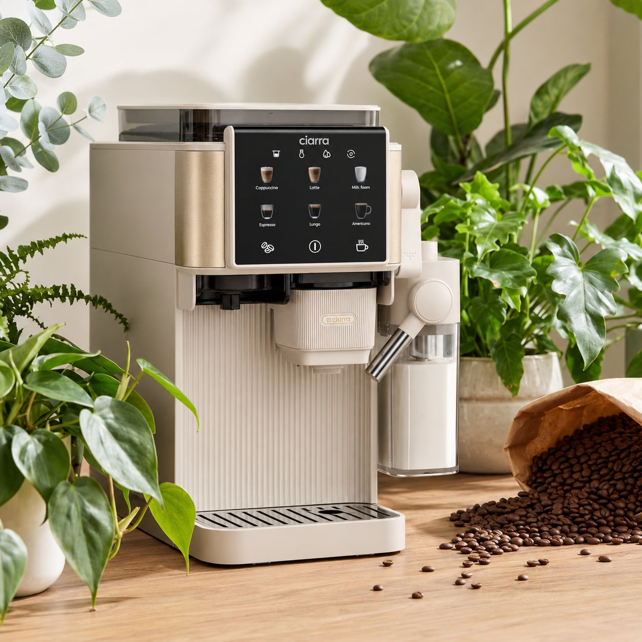 Cafetera semiautomática todo en uno de diseño atractivo con materiales ecológicos