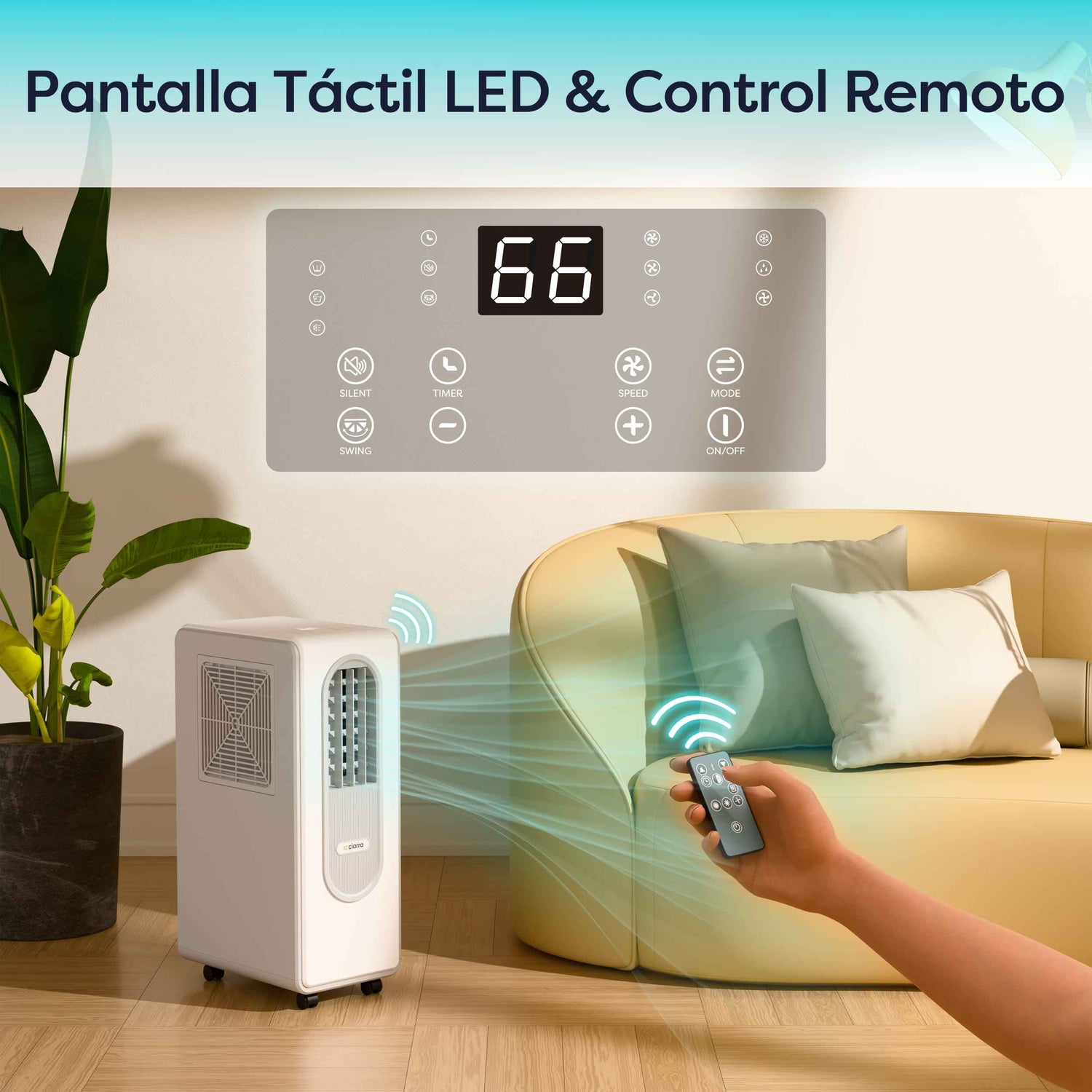 Ciarra Aire Acondicionado Portátil 3 en 1 Bajo Consumo A – Sin tubo, Refrigeración, Deshumidificación, Ventilación, Eficiente Energéticamente