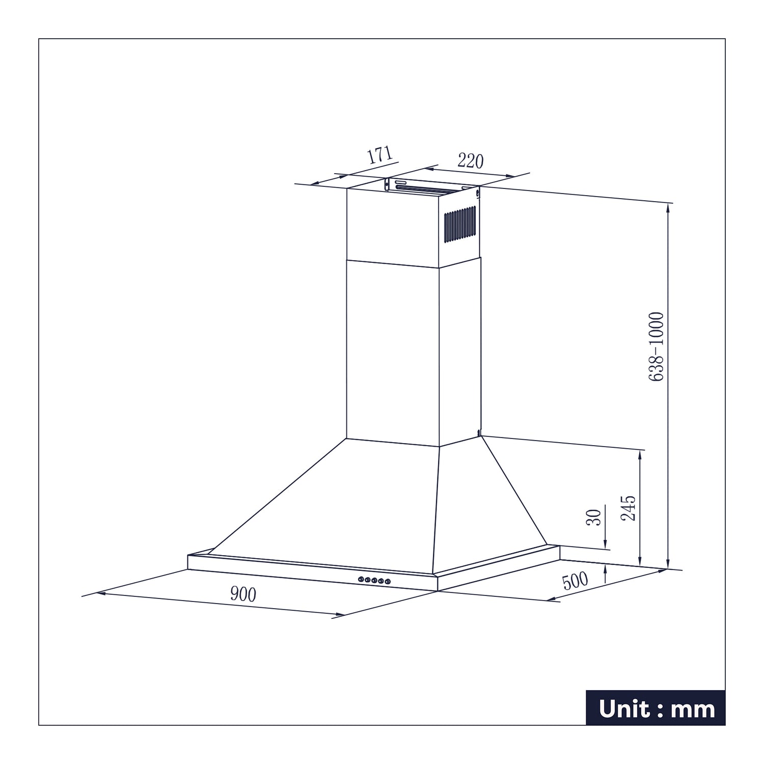 CIARRA Campana extractora 90cm 550m³/h de chimenea Luz LED CBCS9301-OW